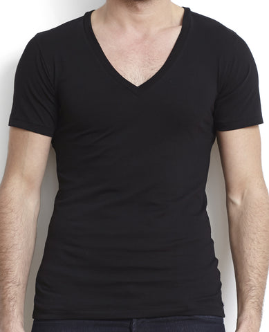 Black Pima Unisex Deep V-Neck Tee